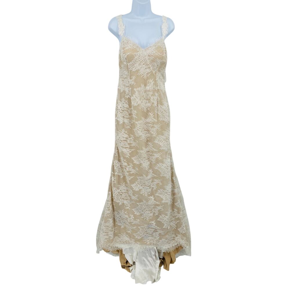 THEIA white nude lacy overlay mermaid wedding dress